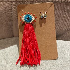 Mismatched Pair Evil Eye Fringe & Butterfly Stud Earrings